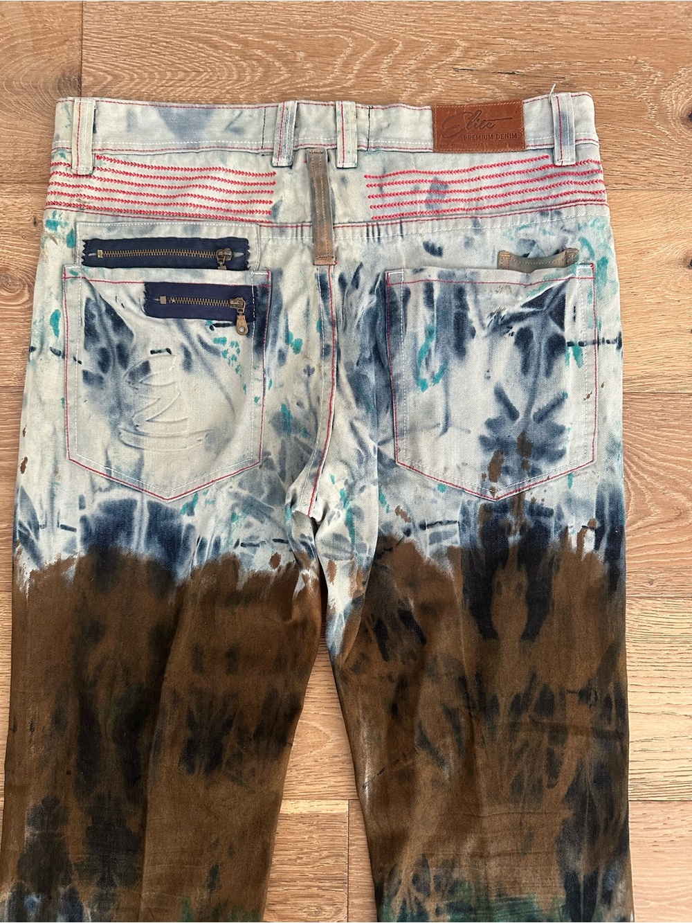 Elite Premium Denim Washed Jeans in Light Teal & Brown Wash - Picture 4 of 7